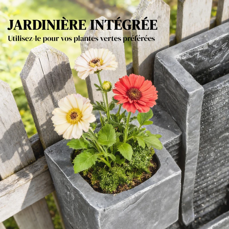 Outsunny Fontaine de jardin extérieure cascade 3 niveaux fontaine eau jardinière et mur d'eau moderne lumineuse 24 LED 101cm gris