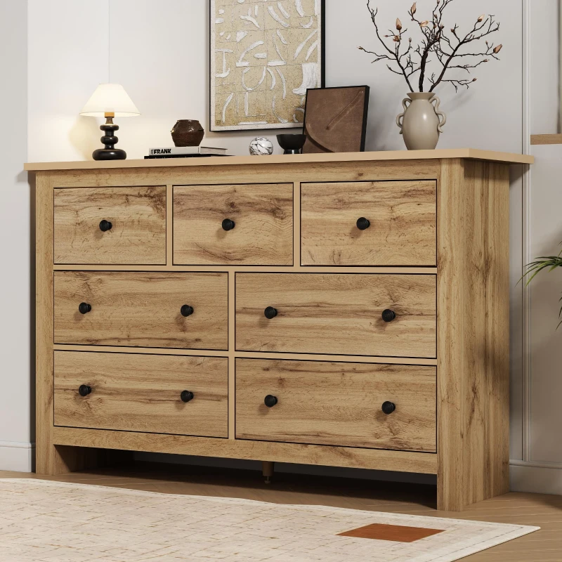Modern Vintage Storage Cabinet with 7 Drawers, Versatile Sideboard for Living Room, Bedroom & Hallway, 152L x 40W x 88.5H cm, Wood