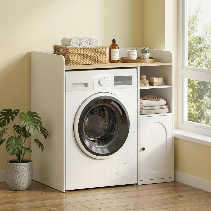 HOMCOM Meuble machine à laver, armoire machine a laver avec compartiments ouverts et porte, 93,5 x 60 x 100 cm, blanc