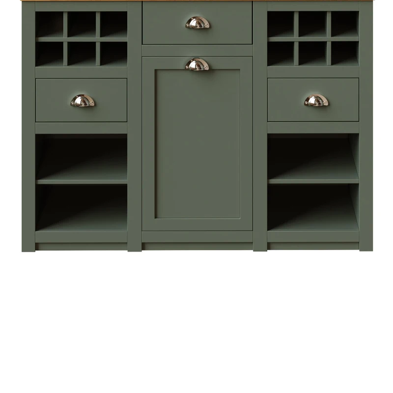 Tall Kitchen Cabinet with Glass Doors and LED Lighting, Versatile Sideboard with Adjustable Shelves, 120L x 45W x 188H cm, Antique Green