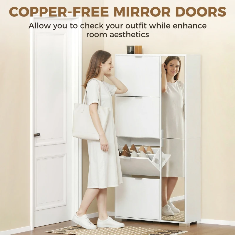 HOMCOM Scarpiera con Specchio, 4 Cassetti Ribalta, Scarpiera Ingresso, Bianco