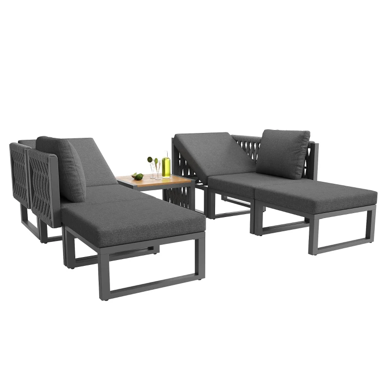 Outdoor Garden Furniture Set with High-Density Foam Cushions, Durable Garden Sofa Set with Plastic Weave, 240L x 118W x 83H cm, Gray