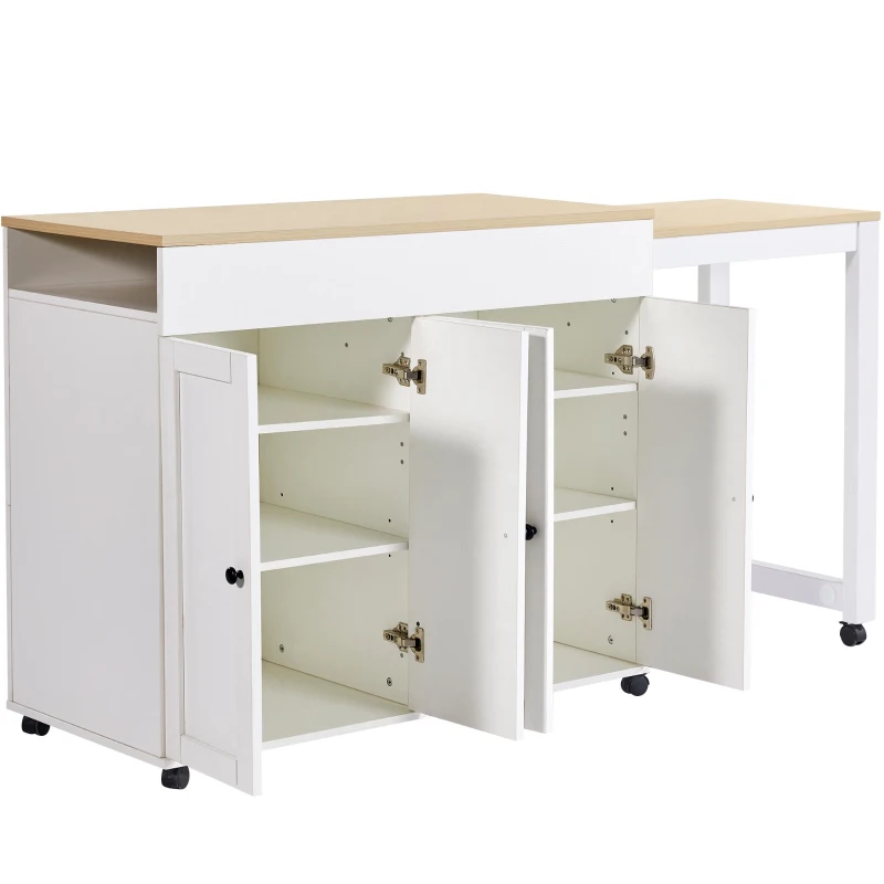 Modern Bar Table with 6 Adjustable Shelves and Storage Cabinet, Extendable Dining Table for 4–6 People, 118-180L x 50W x 94H cm, White