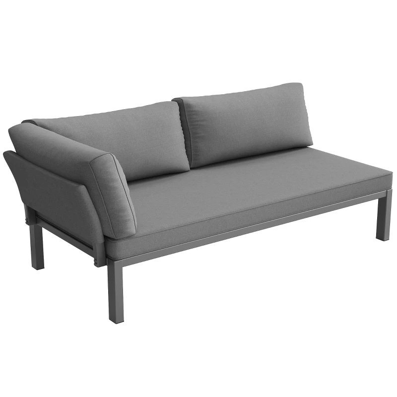 Modular Outdoor Garden Sofa Set with Aluminium Frame, Sturdy Lounge Set with Acacia Wood Coffee Table, 150L x 81.5W x 76H cm, Gray