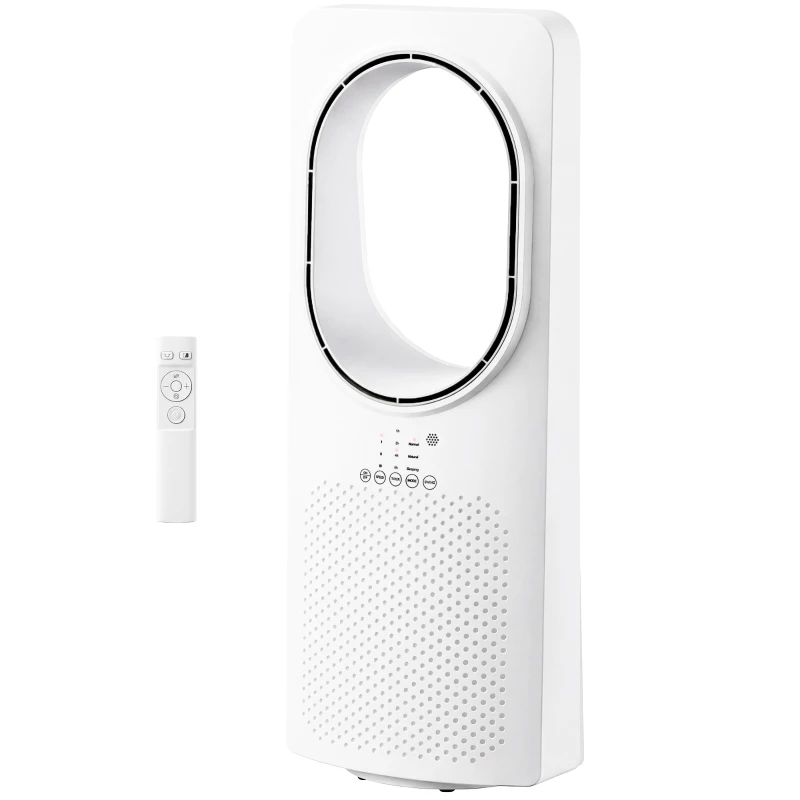 HOMCOM Bladeless Tower Fan for Bedroom, 36dB Standing Cooling Fan with Oscillating, 3 Speeds, 3 Modes, 15H Timer, White