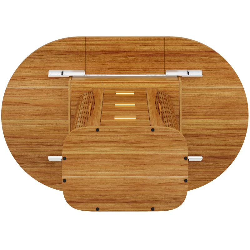 Extendable Dining Table with 3-Tier Hidden Storage and Sliding Rail, Round Kitchen Table for 6 People, 118-158L x 118W x 77H cm, Walnut