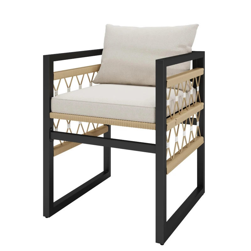 Hand-Woven Garden Sofa Set with Foam Cushions, Stylish Garden Lounge Set for 4 People, 110L x 110W x 74H cm, Beige+Black