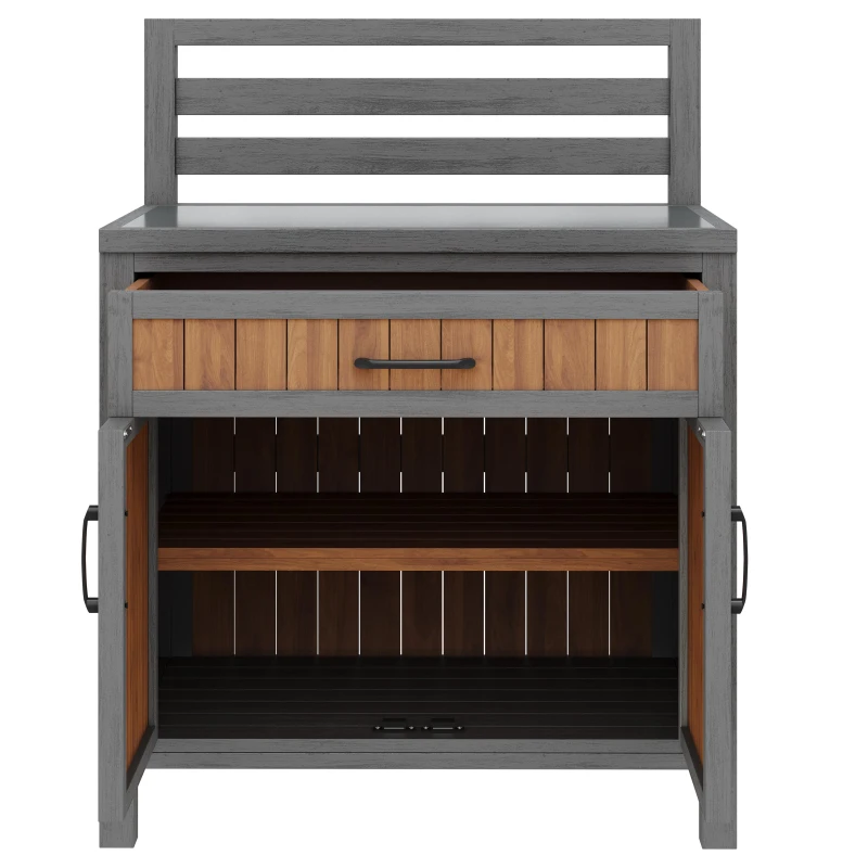 Solid Fir Wood Garden Storage Cabinet with Large Work Surface, Weather-Resistant Grill Station for Outdoor Use, 80L x 51W x 119H cm, Natural