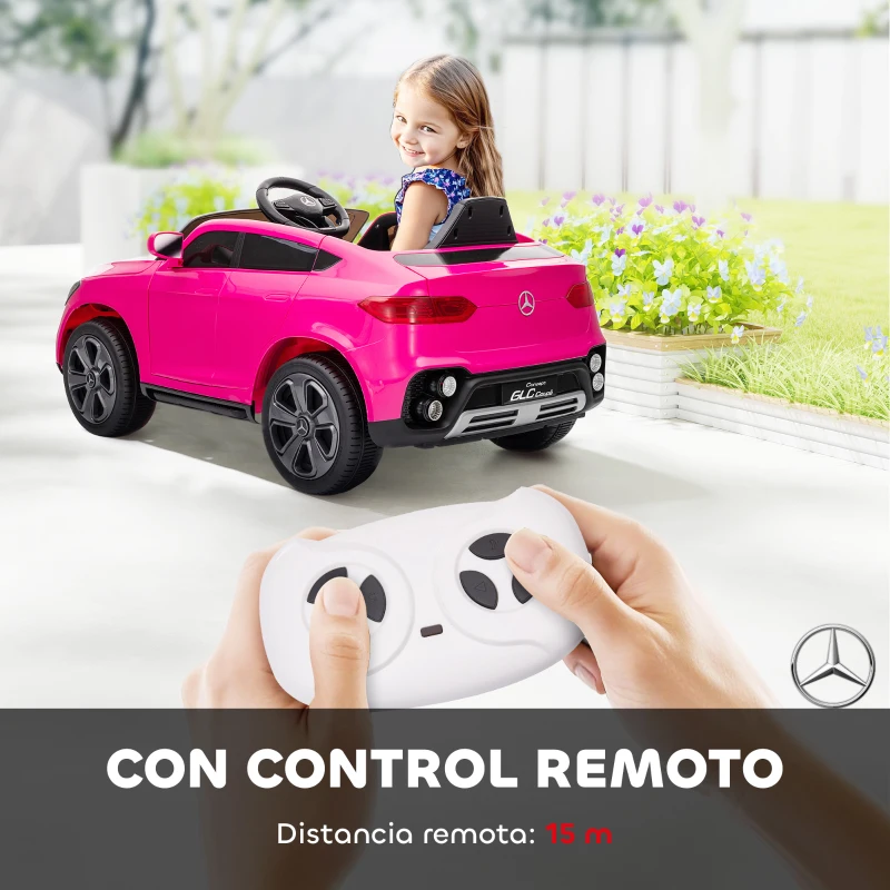 AIYAPLAY Coche Eléctrico para Niños Mercedes-Benz GLC Coupé 12V Mando a Distancia 2,4 G Motor Doble MP3 Rosa