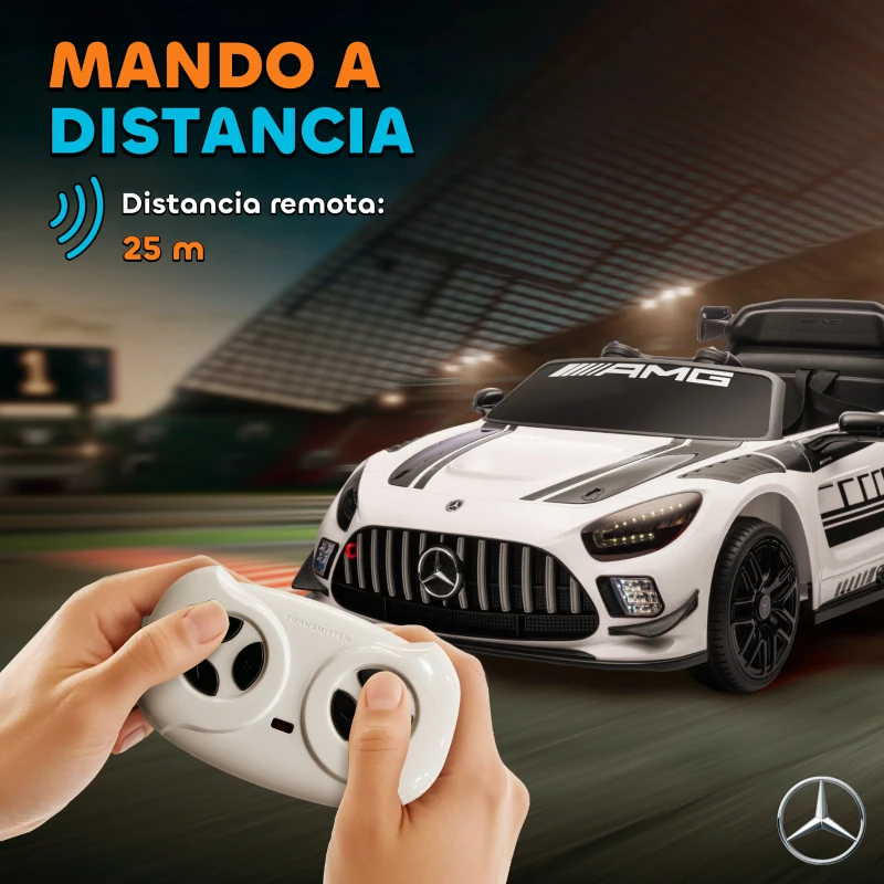 AIYAPLAY Coche Eléctrico para Niños Mercedes-AMG GT3 Evo con Mando a Distancia Motor Doble Ruedas Auxiliares Asa Música Blanco