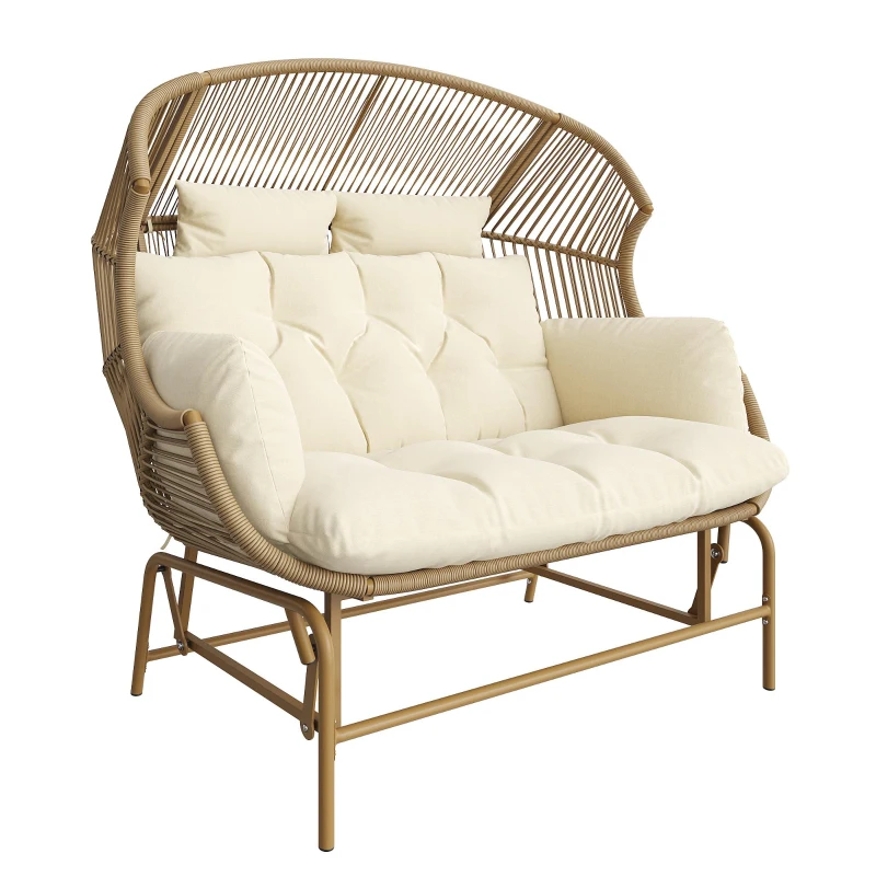 Elegant Garden Rocking Chair with Smooth Motion, Comfortable Hanging Chair with Thick Cushions, 145L x 85W x 143H cm, Beige