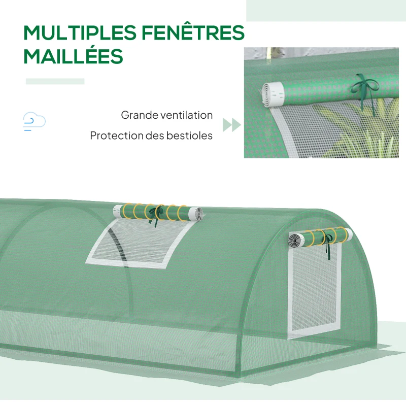 Outsunny Mini Serre de Jardin mini serre tunnel à tomates 200 x 80 x 45 cm Acier PE Anti-UV 4 portes en filet enroulables vert
