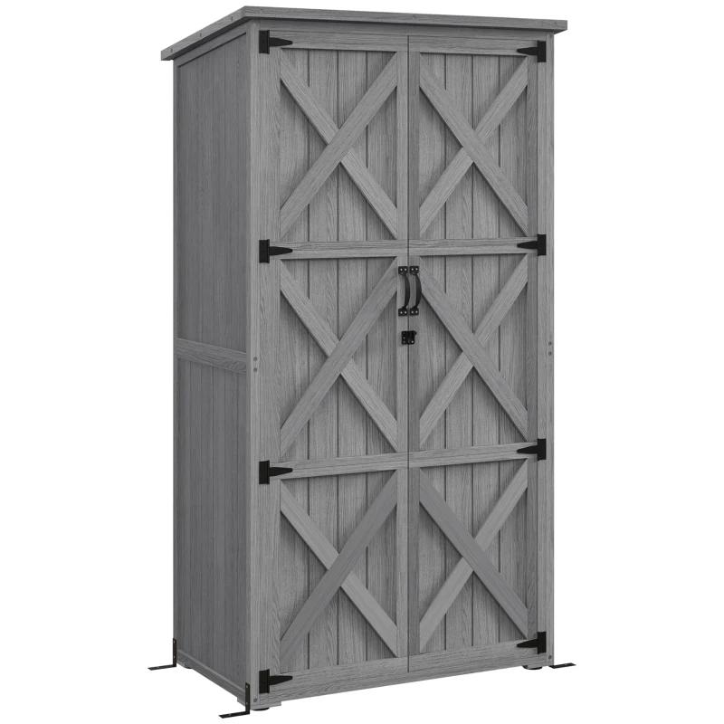 Outsunny Armoire de jardin, abri jardin sur pied, avec 2 étagères, toit incliné et bitumé, en bois massif, 90x54,5x168,5cm, gris