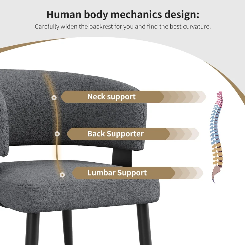 Set of 4 Modern Dining Chairs with Ergonomic Lumbar Support, Upholstered Fabric Chairs with Curved Backrest, 54L x 50W x 81.5H cm, Gray