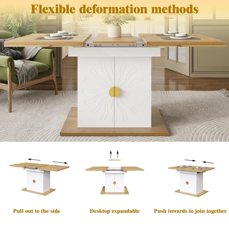 Extendable Dining Table with Leaf and Built-In Storage Shelves, Versatile Centrepiece for Open-Plan Areas, 110-140L x 70W x 76H cm, Wood