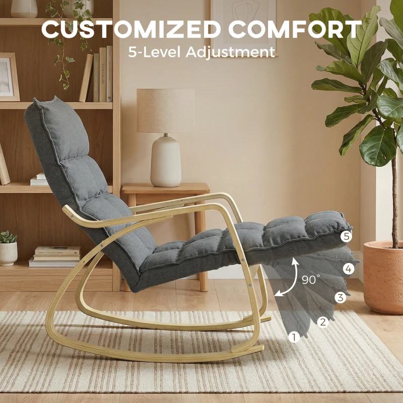 HOMCOM Fotel bujany z regulowanym podnóżkiem, fotel relaksacyjny, szary