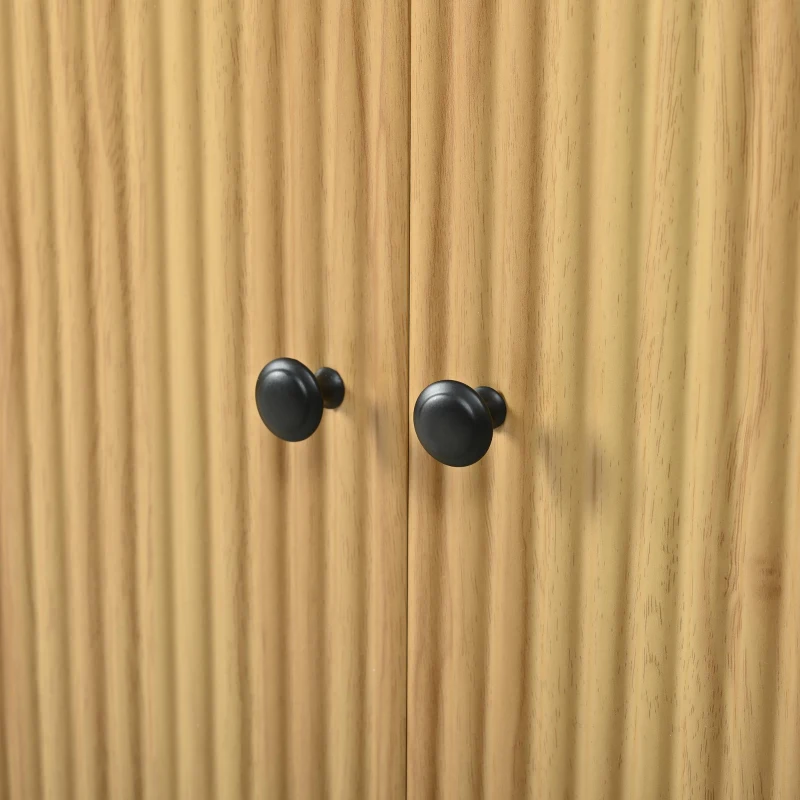 Hohes Sideboard mit Bogendecke, Glasvitrinentüren, Wellenmuster, 78 x 40 x 176 cm, Naturfarbe