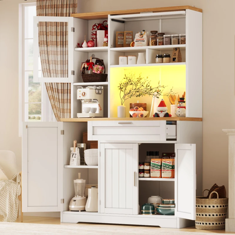 Tall Display Cabinet with 3-Door Storage and Large Worktop, Versatile Sideboard for Kitchen and Living Area, 104L x 40W x 180H cm, White