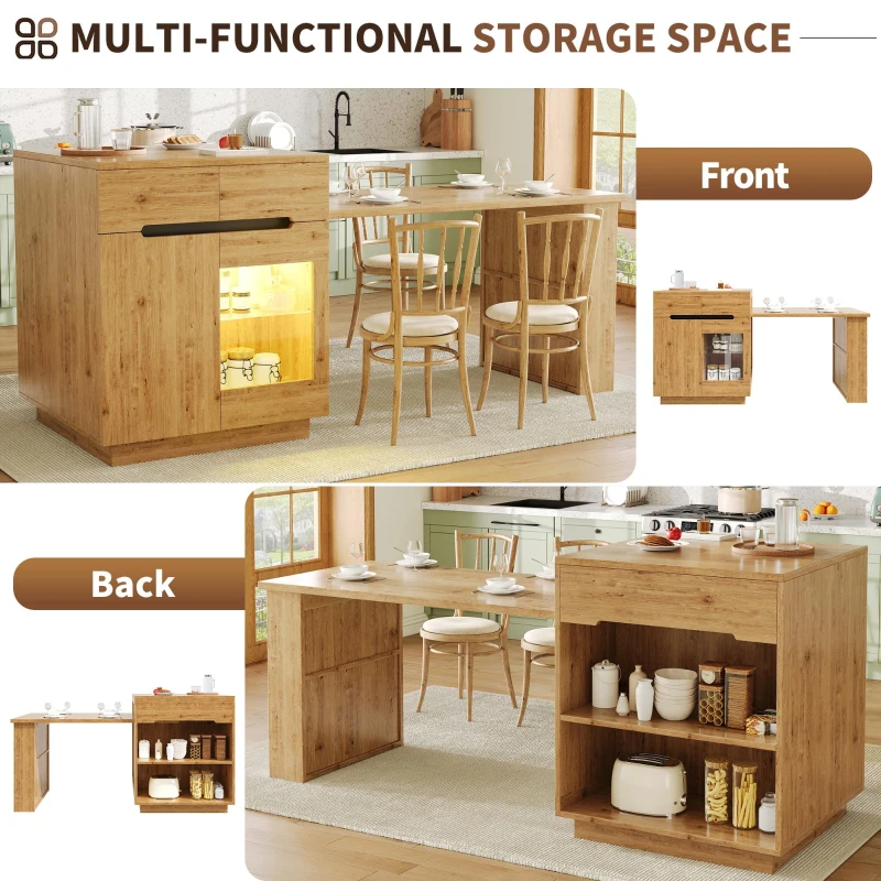 Versatile Kitchen Island with Extendable Table and 2 Drawers, Stylish Storage Cabinet for Dining Areas, 122-195L x 70W x 93.5H cm, Wood