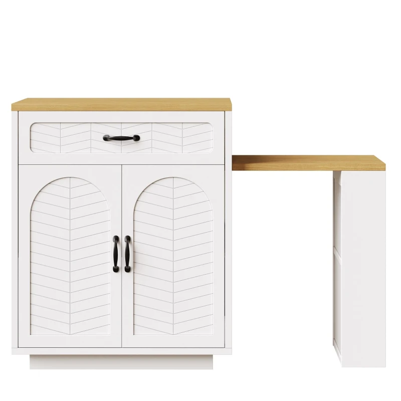 Extendable Kitchen Island with Built-In Wine Rack, Multifunctional Storage Cabinet with Dining Table, 141-193.5L x 70W x 101.5H cm, White