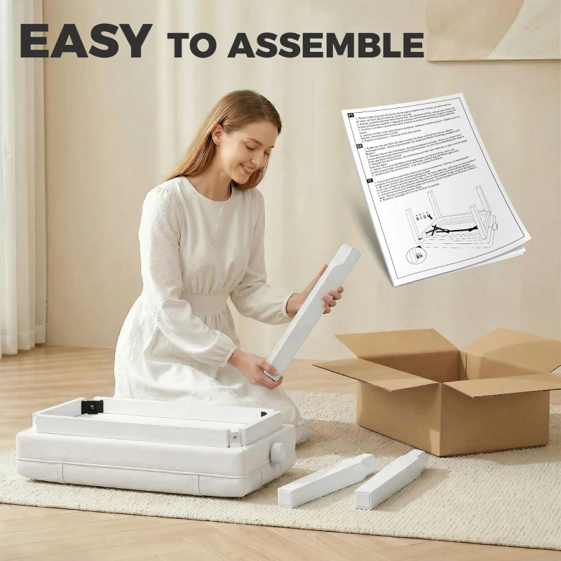 HOMCOM Banquette tabouret siège pour piano coffre intégré hauteur réglable bois hévéa assise revêtement synthétique blanc