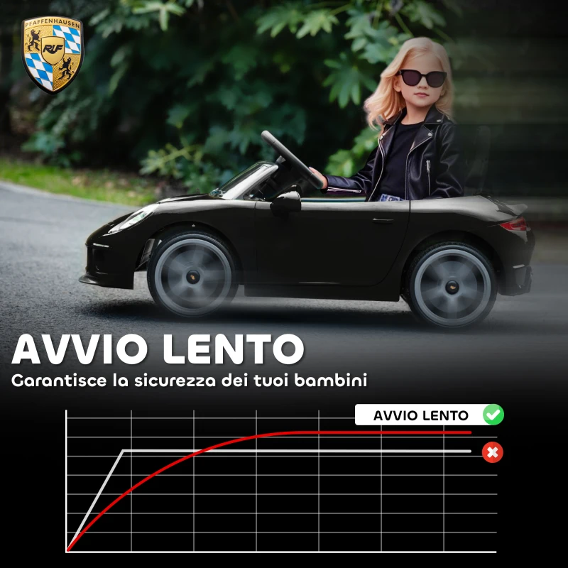 AIYAPLAY Macchina per Bambini 3-5 Anni con Licenza Ufficiale RUF GT, Telecomando, Cintura di Sicurezza e Musica, Nero