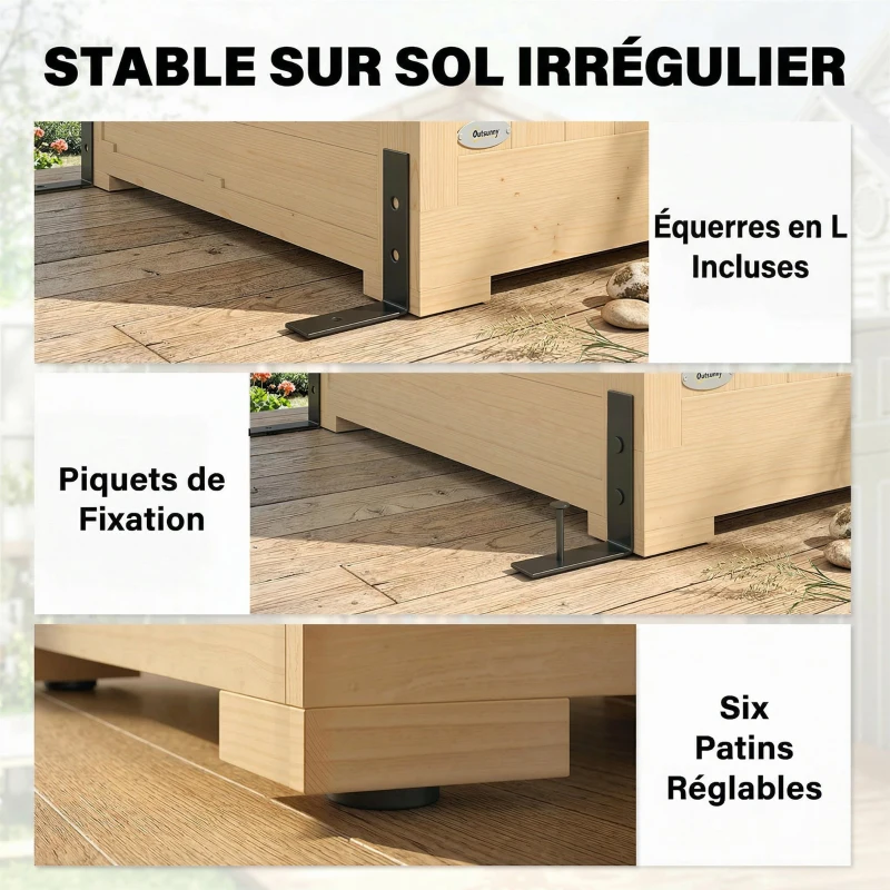 Outsunny Armoire de Jardin, 4 Fenêtres, 6 Étagères, Toit en Asphalte Hydrofuge, Ventilation à Persiennes, 147x68x198cm, Naturel