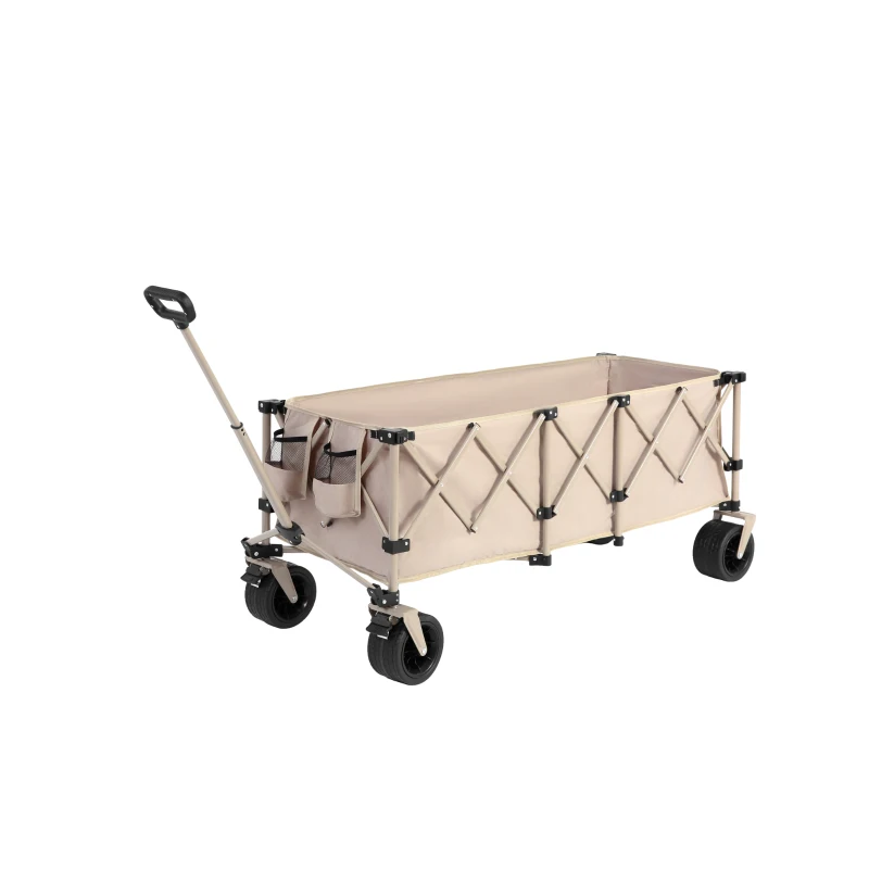 Faltbarer erweiterbarer Bollerwagen, mit viel Stauraum, 136x54x60 cm, Beige