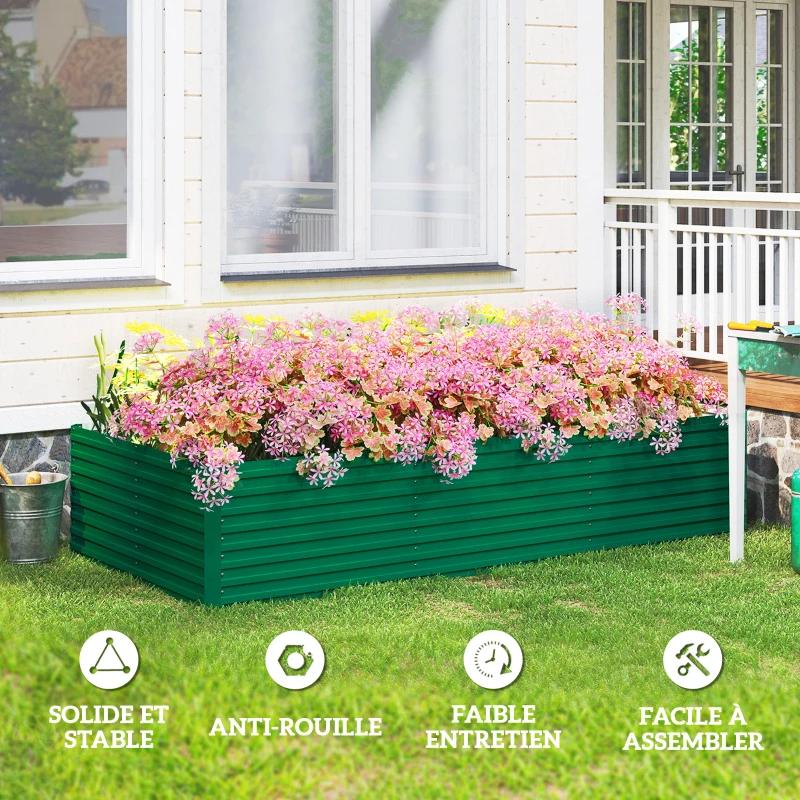 Outsunny Jardinière surélevée galvanisée rectangulaire pour l'extérieur - fond ouvert - 240 x 120 x 60cm, vert