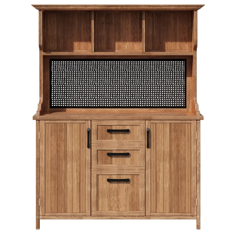 Freestanding Outdoor Cupboard with Drawers, Pegboard and Shelves, Sturdy Storage Cabinet for Kitchen, 120L x 50W x 185H cm, Natural