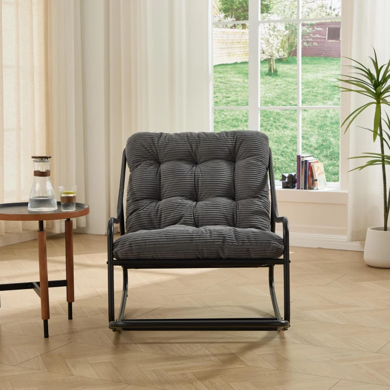 Sedia a dondolo da esterno con cuscino confortevole, per soggiorno, camera da letto, sala lettura, 75x116x82 cm, Grigio