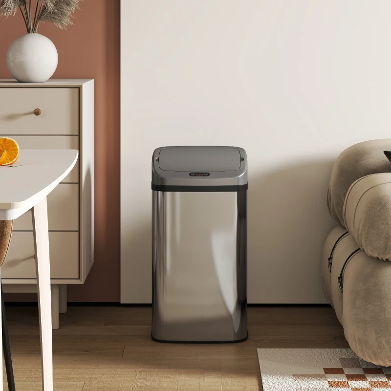 HOMCOM Poubelle de cuisine automatique 48L en acier inoxydable, couvercle à fermeture en douceur, 33x25x69cm, argent