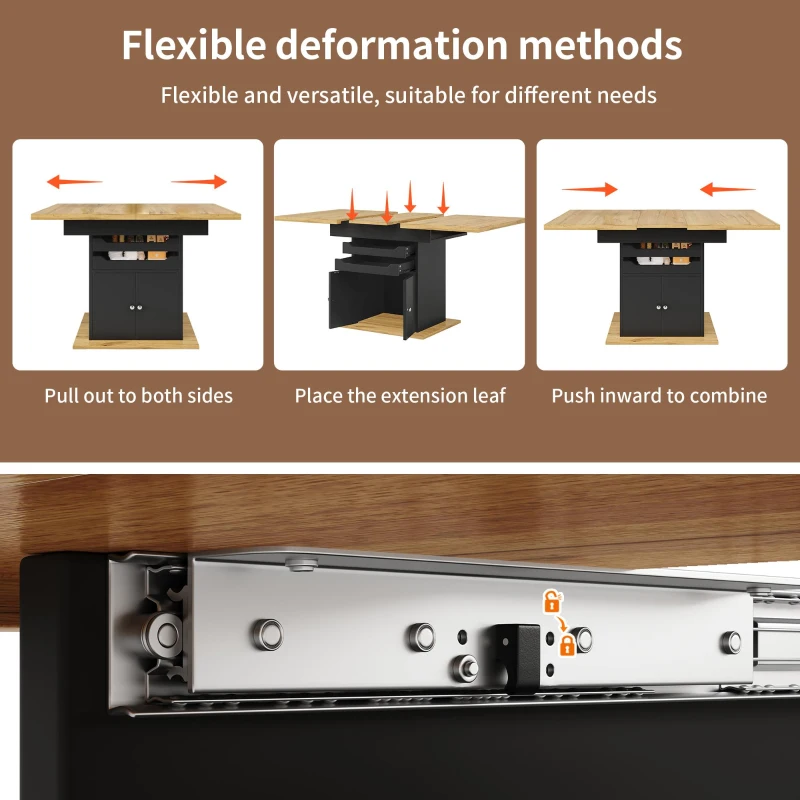 Telescopic Dining Table with 2 Pull-Out Drawers & Integrated Cabinet, Extendable Kichen Table for 4-6 people, 110-140L x 80W x 76H cm, Black