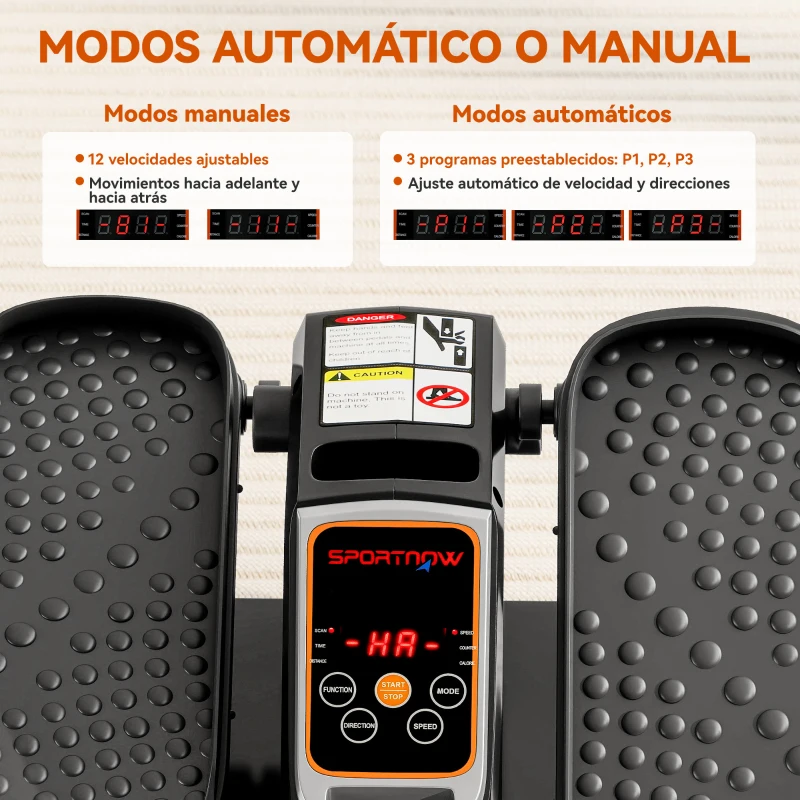 SPORTNOW Mini Elíptica Eléctrica Silencioso con 12 Velocidades Modo Manual y Automático Control Remoto y Pantalla LED Negro