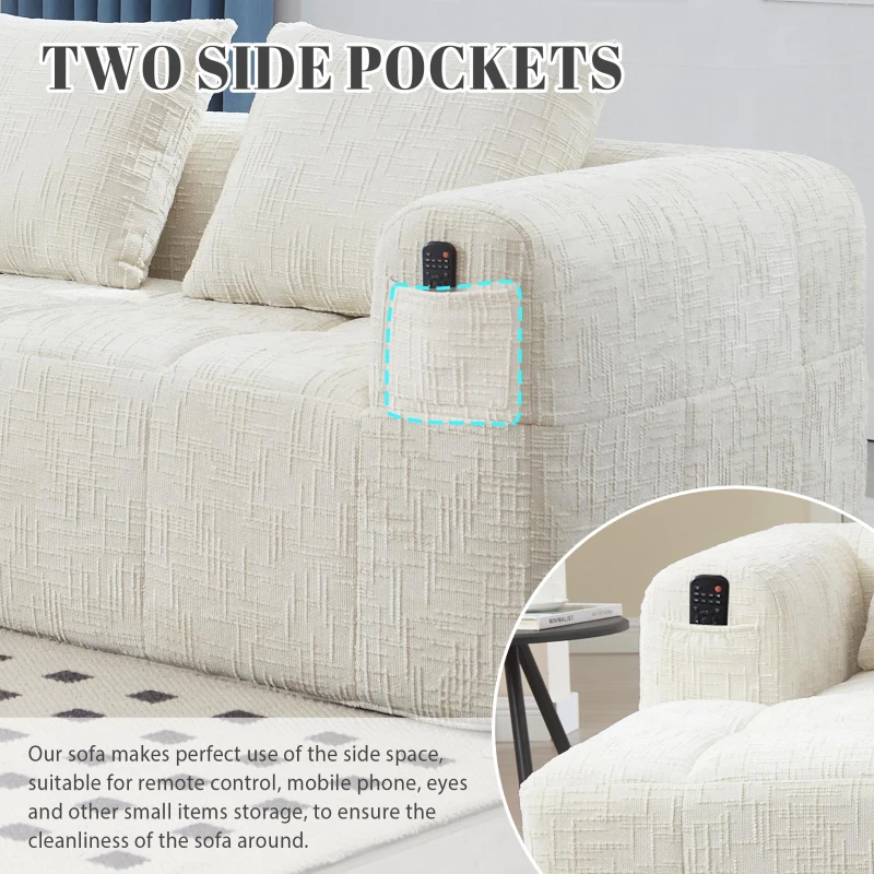 Modular L-Shaped Sofa with Deep Seating and Sleeper Function, Upholstered Lounge Couch for Living Area, 250L x 158W x 60H cm, Beige