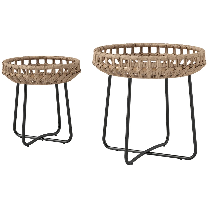 Zestaw 2 stolików bocznych Polyrattan Ø60/41 cm, wodoodporne