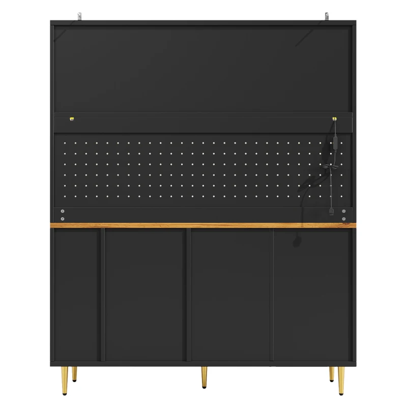 Modern Highboard with Height-Adjustable Shelves & App-Controlled LED, Tall Cabinet for Living, Dining Area, 145L x 39W x 171H cm, Black