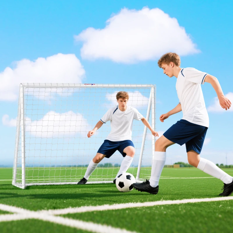 SPORTNOW Bramka Piłkarska, Wytrzymała Siatka, Rama z Tworzywa Sztucznego, Kołki, 240Dł x 90Szer x 180Wys cm, Biała