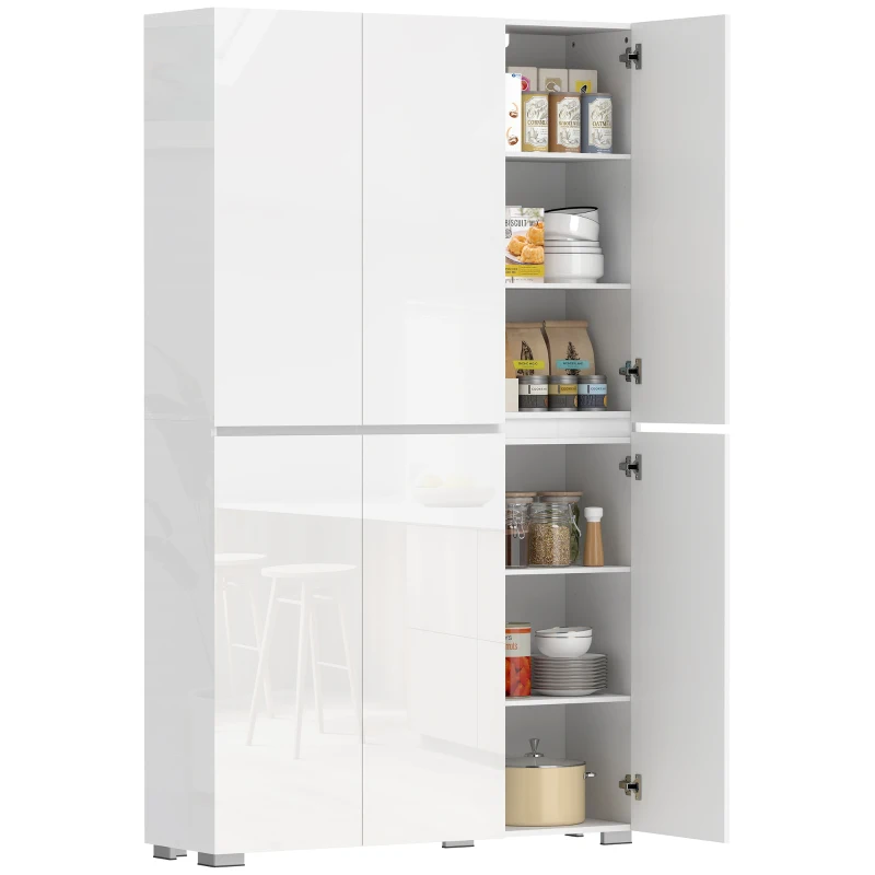 HOMCOM Buffet haut cuisine armoire de cuisine à haute brillance 6 portes à fermeture douce étagères réglables blanc
