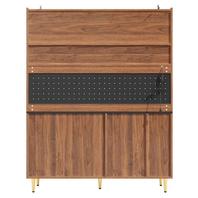 Stylish Highboard with LED Lighting & App Control, Freestanding Storage Cabinet with Adjustable Shelves, 145L x 39W x 171H cm, Walnut