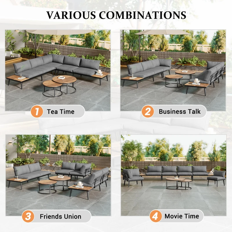 Modular Garden Sofa Set with Washable Zip-Off Cushion Covers, Versatile Garden Lounge Set for Patio, 160L × 64W × 75H cm, Gray