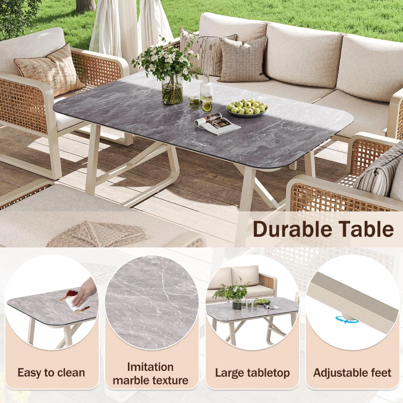 Modular Garden Lounge Set with Thick Elastic Foam Cushions, Versatile Garden Sofa Set with Glass Side Table, 178L x 61W x 76H cm, Beige