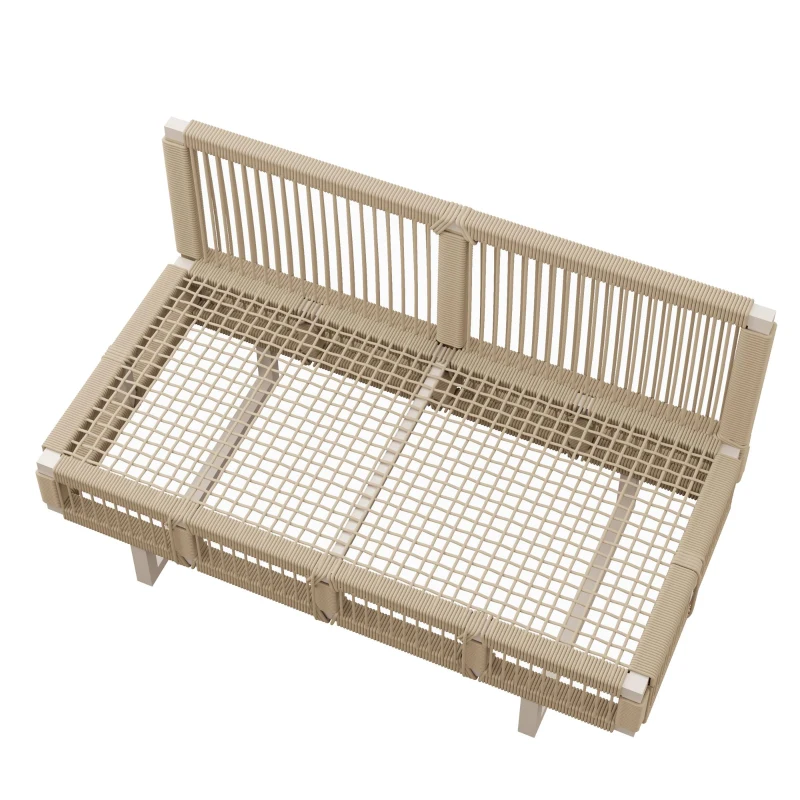 Rope-Woven Garden Sofa Set with 10 cm Thick Cushions, Versatile Garden Lounge Set with Splash-Proof Fabric, 225L × 167W × 62H cm, Beige