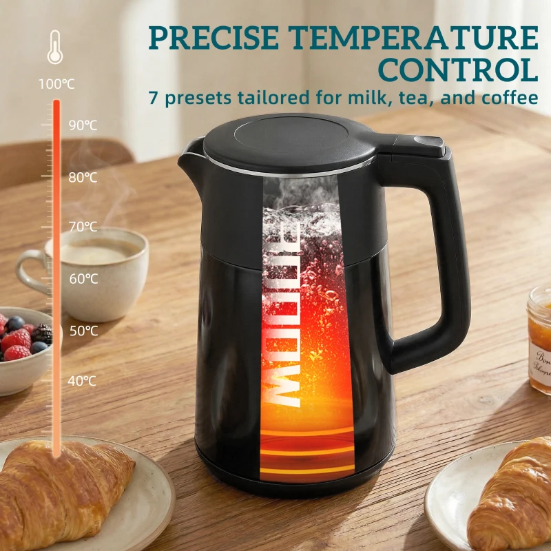 HOMCOM Elektryczny czajnik, 1,7 l, szybkie gotowanie, 2200 W, z wyświetlaczem LED, funkcją podtrzymywania ciepła, zabezpieczeniem przed suchobiegiem, bez PTFE