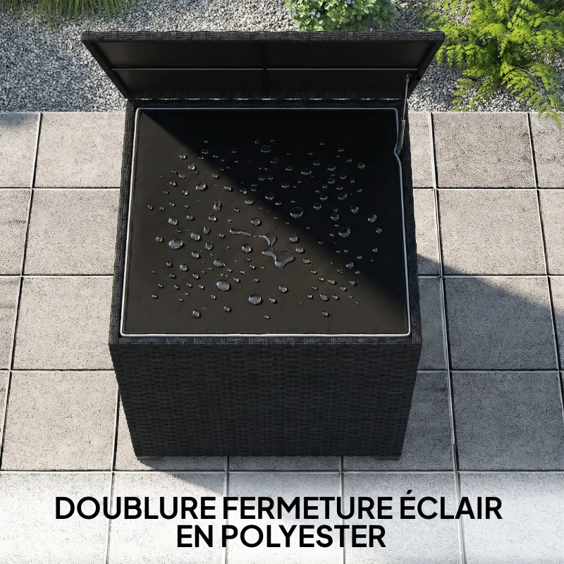 Outsunny Coffre de jardin en résine tressée coffre de rangement extérieur 253 L imperméable avec doublure zippé 72x72x70cm noir