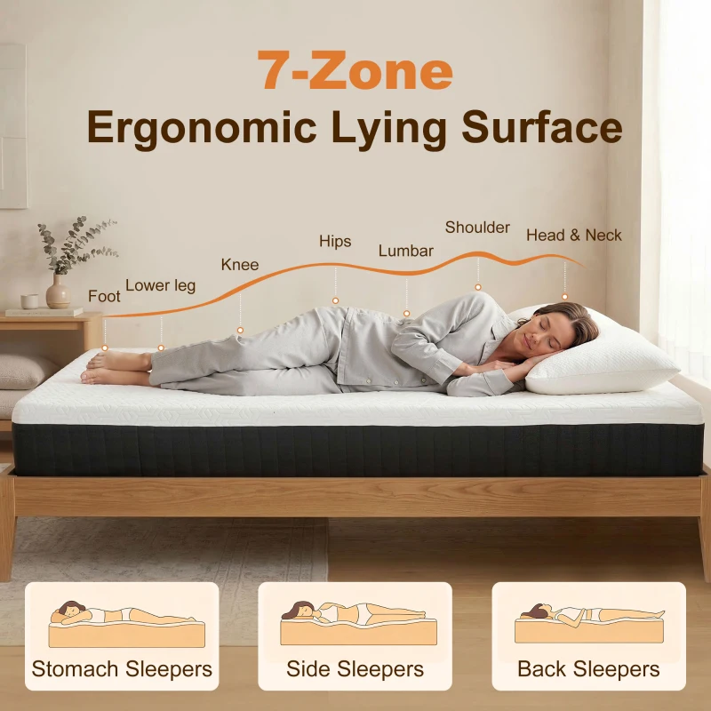 HOMCOM Ergonomiczny Materac, Pianka Memory, 7-Strefowe Wsparcie, Sprężyny Kieszeniowe