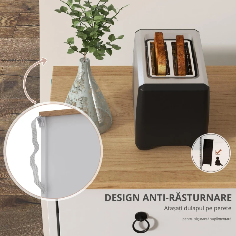 HOMCOM Bufet mobilier de depozitare dulap de bucătărie 2 sertare și 2 dulapuri rafturi la înălțimi reglabile alb
