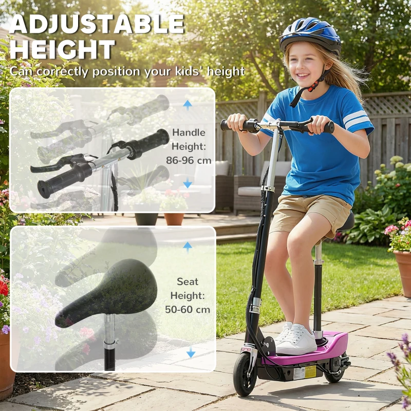 HOMCOM Foldable Powered Scooter Ride on 12V 120W W/Brake Kickstand-Pink