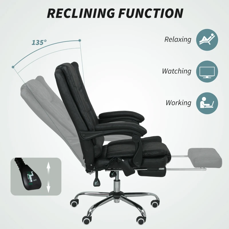Vinsetto Vibration Massage Office Chair with Heat, Microfibre Computer Chair with Footrest, Armrest, Reclining Back, Charcoal Grey