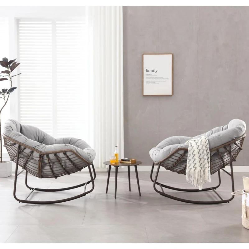 Schaukel-Eiersessel mit dickem Sitzkissen, Indoor & Outdoor Comfy Rocker Chair, 111x94.5x80 cm, Hellgrau